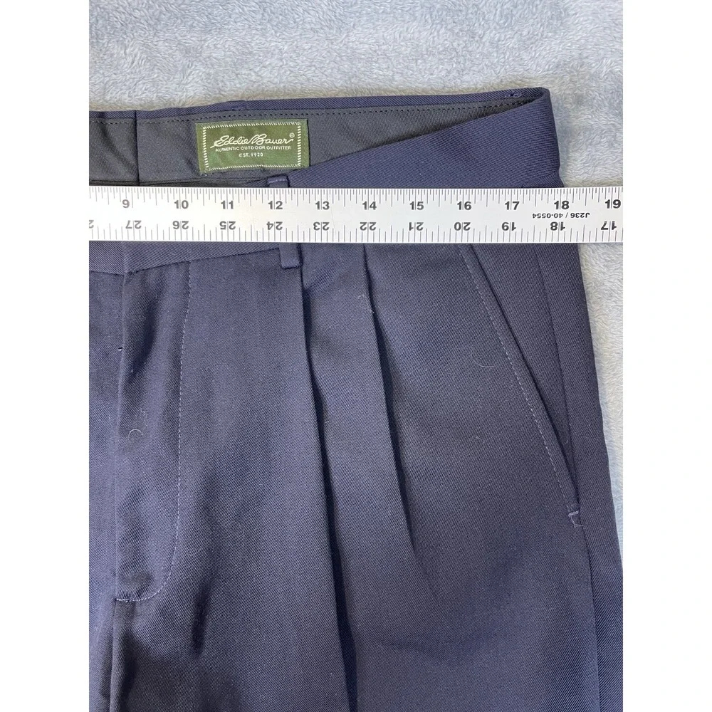 Eddie Bauer Pants Mens 35x30 Blue Navy Relaxed Fit Pleated Cuffed‎ Straight Wool